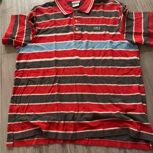 Y2K Retro Lacoste Red and Gray Striped Polo Shirt